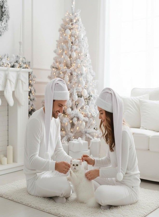 Cozypower 3 Pcs Christmas Santa Hat for Adults with Plush Brim Thicken Unisex Velvet Classic Xmas Holiday New Year Party(White,Long Style) - Image 4